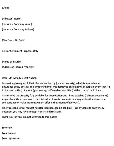 demand letter  insurance company  property damage word