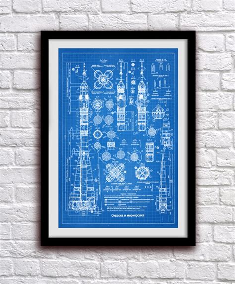 soviet rocket schematics space decor patent print poster etsy