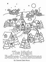 Coloring Christmas Pages Night Before Village Twas Printable Book Color Scene Books Print Sheets Embroidery Noel Crafts Machine Designs Pt sketch template