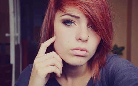 wallpaper face women redhead model nose rings long