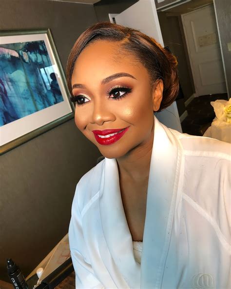 Gold Eyes Red Lip Bridal Makeup On Black Women By
