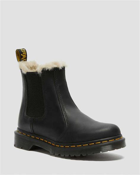 leonore faux fur lined burnished chelsea boots  black dr martens