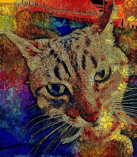 Misty Cat Stained Glass Digital Art By Mo Barton