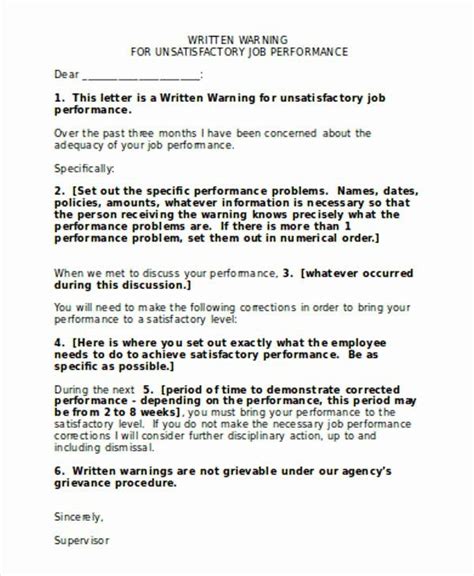 work performance examples beautiful  performance warning letter