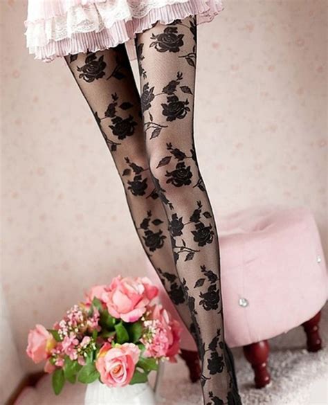 popular cream lace tights aliexpress floral tights black floral