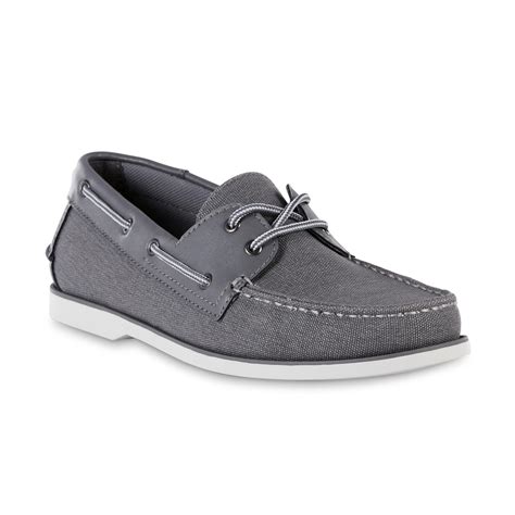 simply styled mens canvas boat shoe gray
