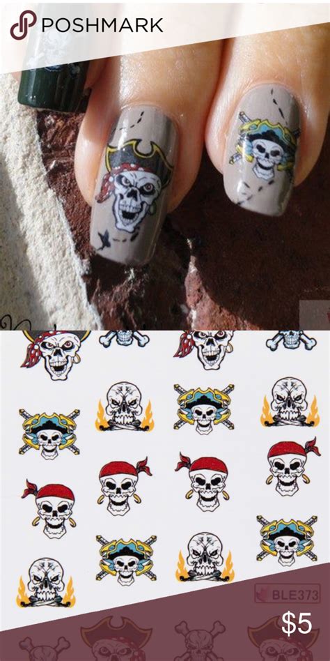 skull pirates nail art decal red pirate nail art nail art