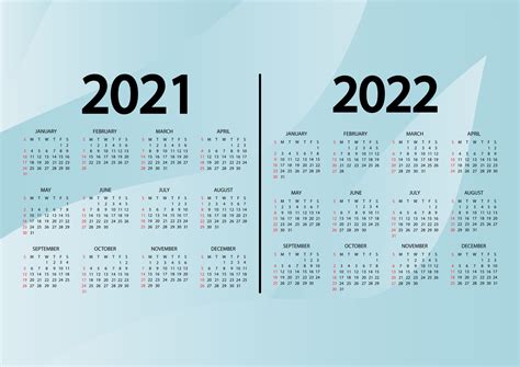 calendario 2021 2022 a帽os la semana comienza el domingo calendario