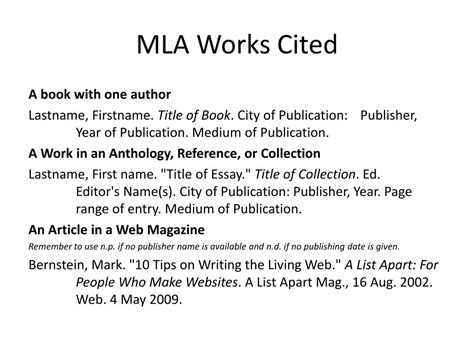 mla works cited powerpoint    id