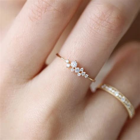 simple cubic zirconia small stone thin ring gold engagement rings