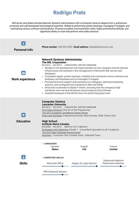 network systems administrator resume template kickresume