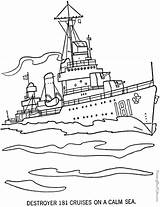 Coloring Battleship Destroyer Military sketch template