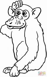 Coloring Chimpanzee Pages Printable Thinking Orangutans Common Drawing Categories Supercoloring Apes Popular Cartoon sketch template