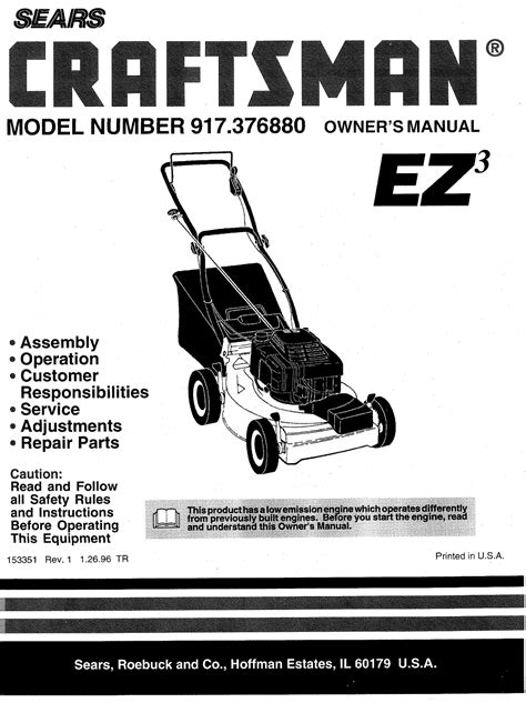 Craftsman 917376880 User Manual Mower Manuals And Guides L0903308