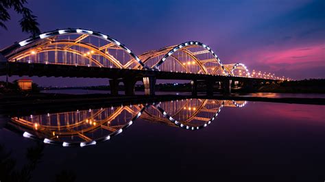 dragon bridge wallpaper  city lights night reflection