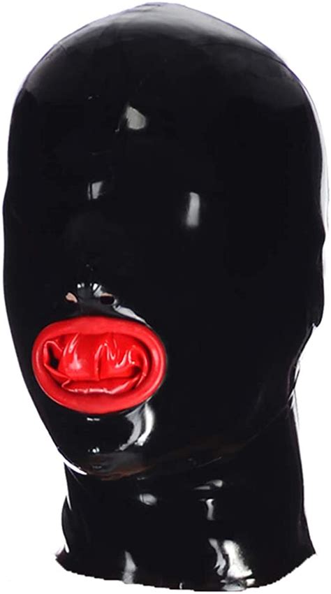 Exlatex Latex Hood Mask Rubber Mouth With Inner Red Condom Asphyxia