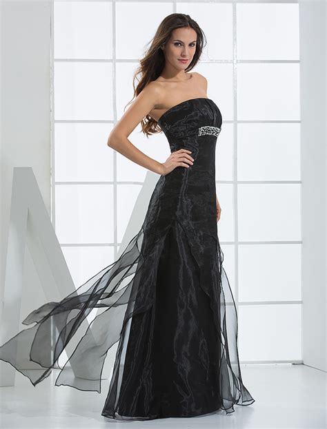 black evening dress strapless beaded lace up tulle satin dress