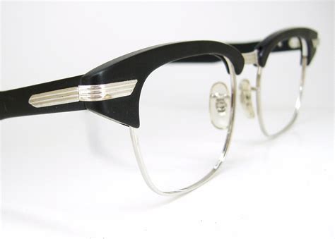 vintage mens 50s black browline eyeglasses frame nos never