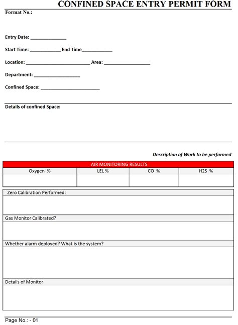 Confined Space Entry Permit Form