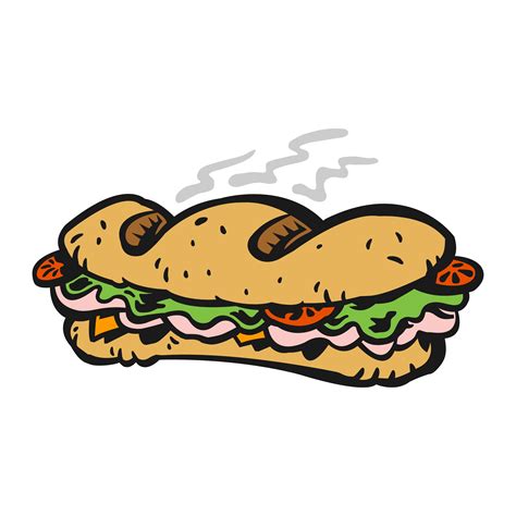 cartoon submarine sandwich lunch  bread meat lettuce  tomato