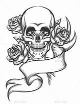 Skull Rose Roses Skulls Ribbon Tattoo Drawing Tattoos Stencil Drawings Coloring Pages Designs Sketches Graphicriver Stencils Getdrawings Body Band Human sketch template