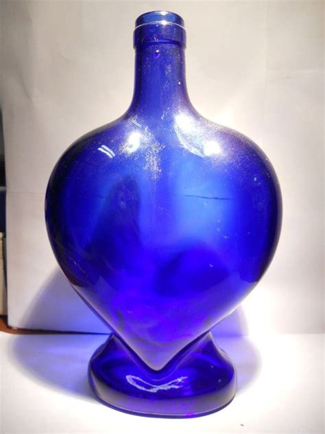 Cobalt Blue Glass Heart Shaped Wine Bottle Pieroth Germany Bottle Made