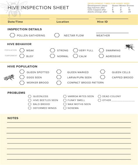 printable hive inspection sheets