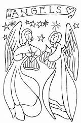 Angels Coloring Singing Harp Color sketch template