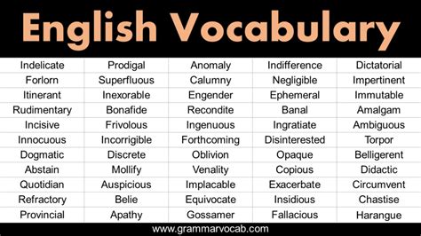 english vocabulary list advanced grammarvocab