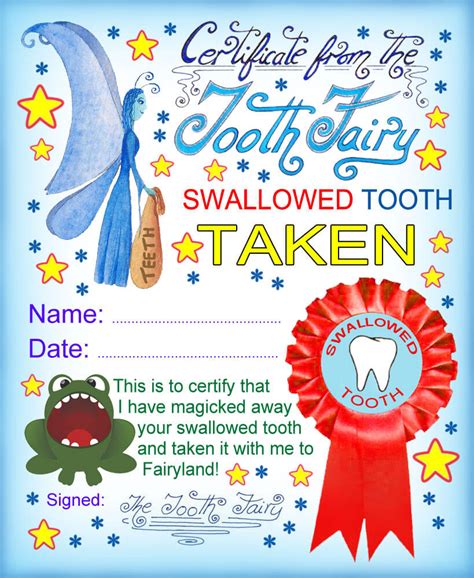 tooth fairy certificate swallowed tooth  rooftop pertaining