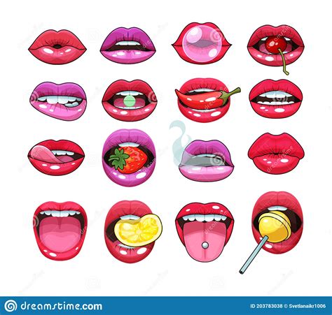 sexy woman mouth set red sexy girls lips stickers expressing emotions