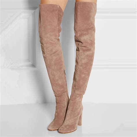 Suede Over The Knee Boots Pink Light Tan 2016 New Thigh High Boots High