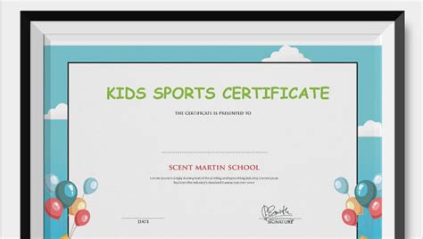 kids sports certificate  word psd format