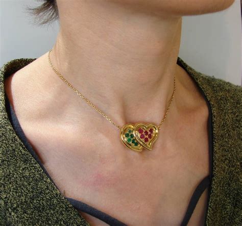 1950s rene boivin ruby emerald yellow gold heart pendant necklace at