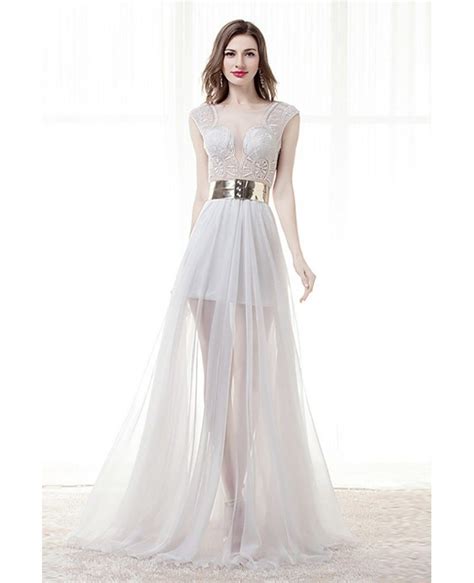 Different Sexy Sheer Prom Dress White With Slit For 2018 H76058