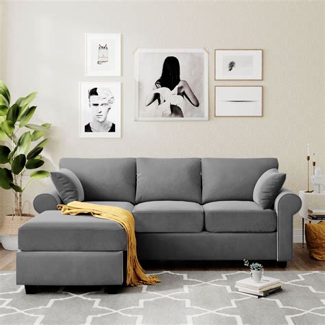 sectional sofa  lounger chaise  seater fabric couch  shaped sofa  small space living