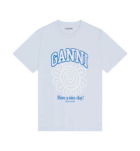 ganni ice blue flower relaxed  shirt clothing anna nina
