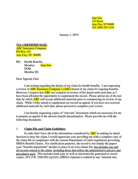 sample letter  appealing  health insurance claim denial  insurance