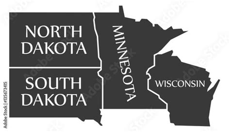 north dakota south dakota minnesota wisoncsin map labelled black stock image  royalty
