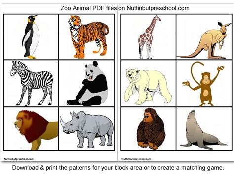 zoo animal printables  block corner  matching game nuttin