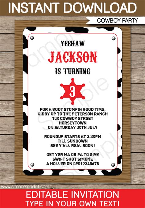 cowboy party invitations template party invite template cowboy party
