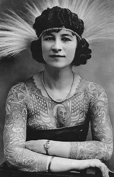 Vintage Tattooed Lady Artoria Gibbon Side Show Circus Fine Art