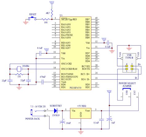 tkj electronics minimal pic usb connection schematic