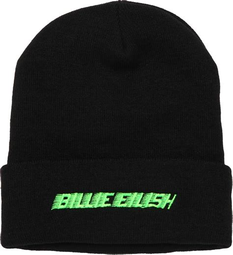 billie eilish knit cuffed beanie black  flocked green logo amazoncouk clothing