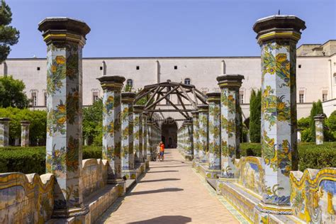 cloister santa chiara with octagonal columns decorated with majolica