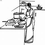 Cooking Coloring Clipart Cliparts Housewife Clip People Kids Beautician Colouring Cook Indian Woman Pages Library Popular sketch template