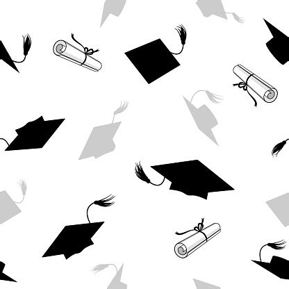 seamless pattern  graduation caps stock illustration