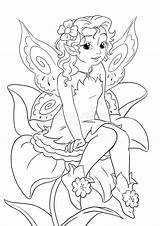 Flower Fairy Coloring Fantasy Sitting Girl Illustration sketch template