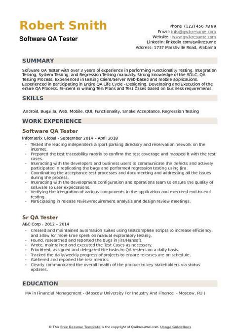 qa resume templates