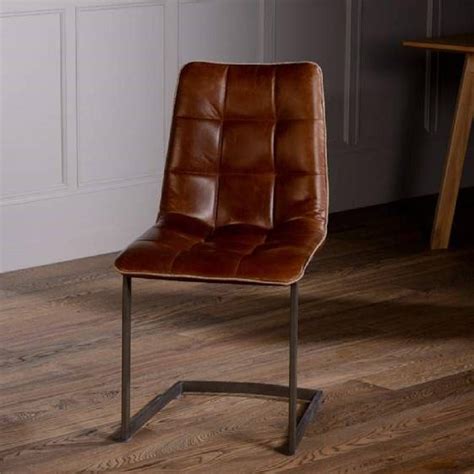 italian leather metal leg chair brown  grey leather dining room